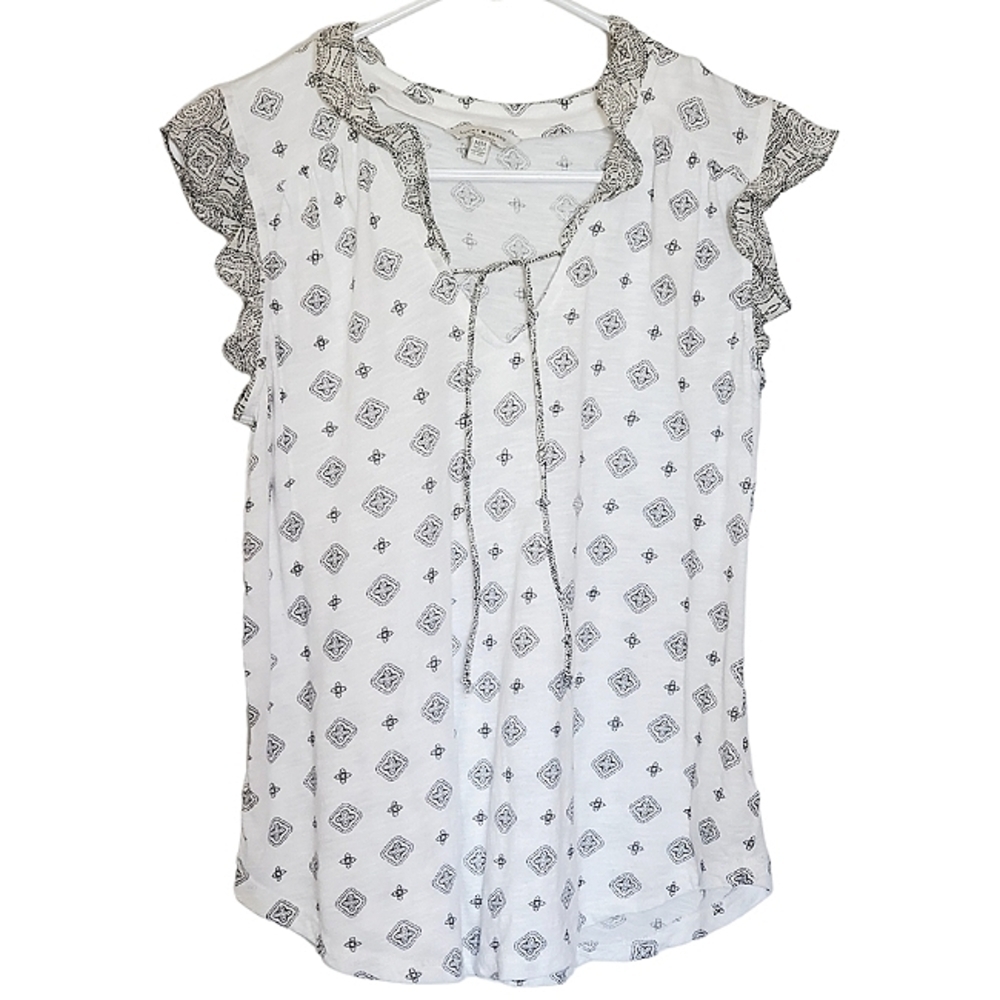 1399 * Lucky Brand Sleeveless Mixed Print Blouse White Black Size M